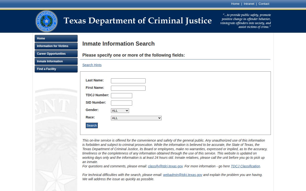 Goliad County TDCJ current inmate release search fields