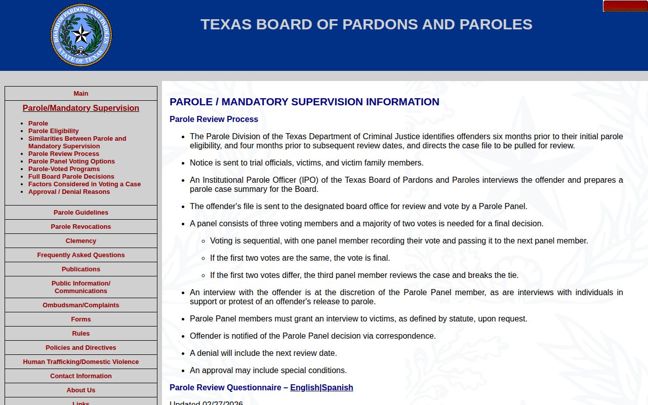 Texas Board of Pardons and Paroles file review sequence