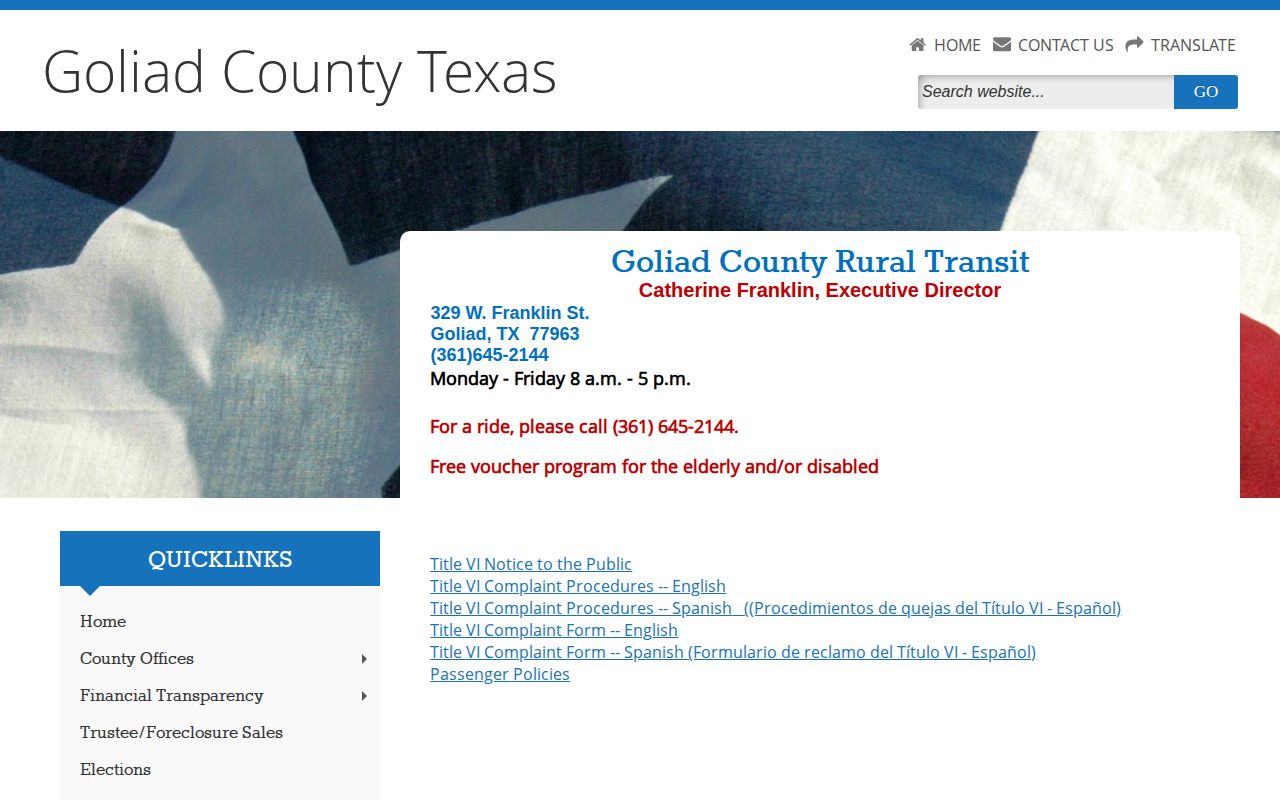 Goliad County released inmate Rural Transit contact page