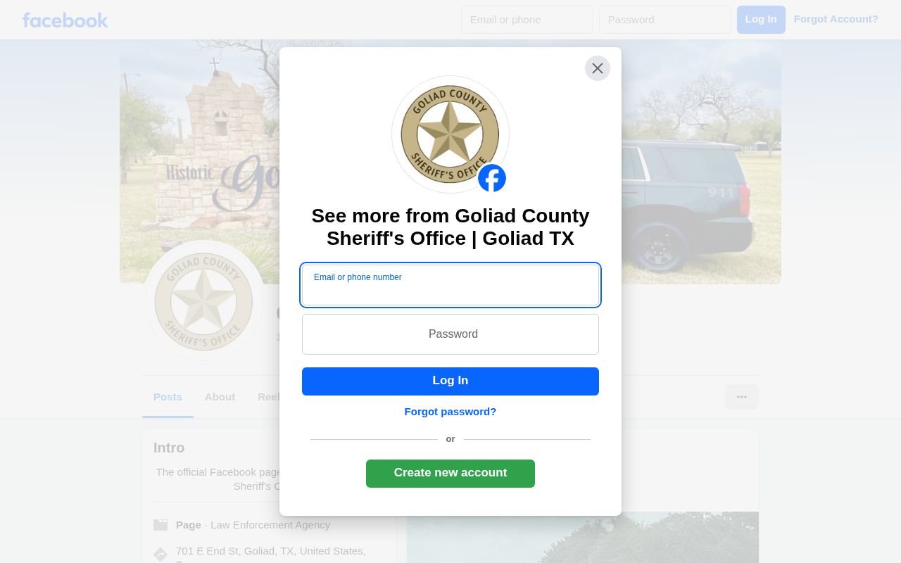 Official Goliad County Sheriff Facebook page used for dated local arrest context